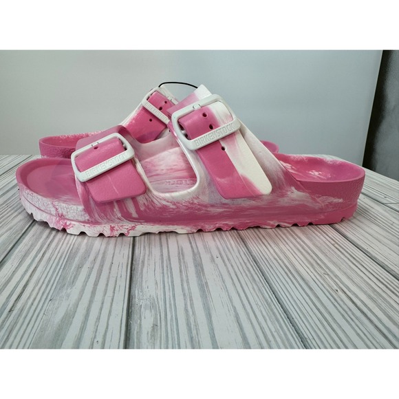 Birkenstock Arizona EVA Pink White Marble Sandals Women's Size 8 Slip On Stappy - Picture 3 of 6